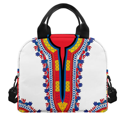 Red And White African Dashiki Print Insulated Lunch Bag