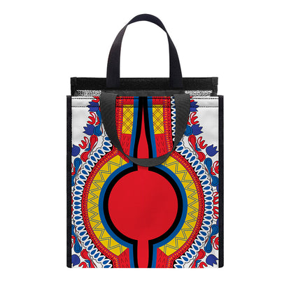 Red And White African Dashiki Print Insulated Lunch Tote