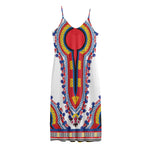 Red And White African Dashiki Print Jersey Midi Cami Dress
