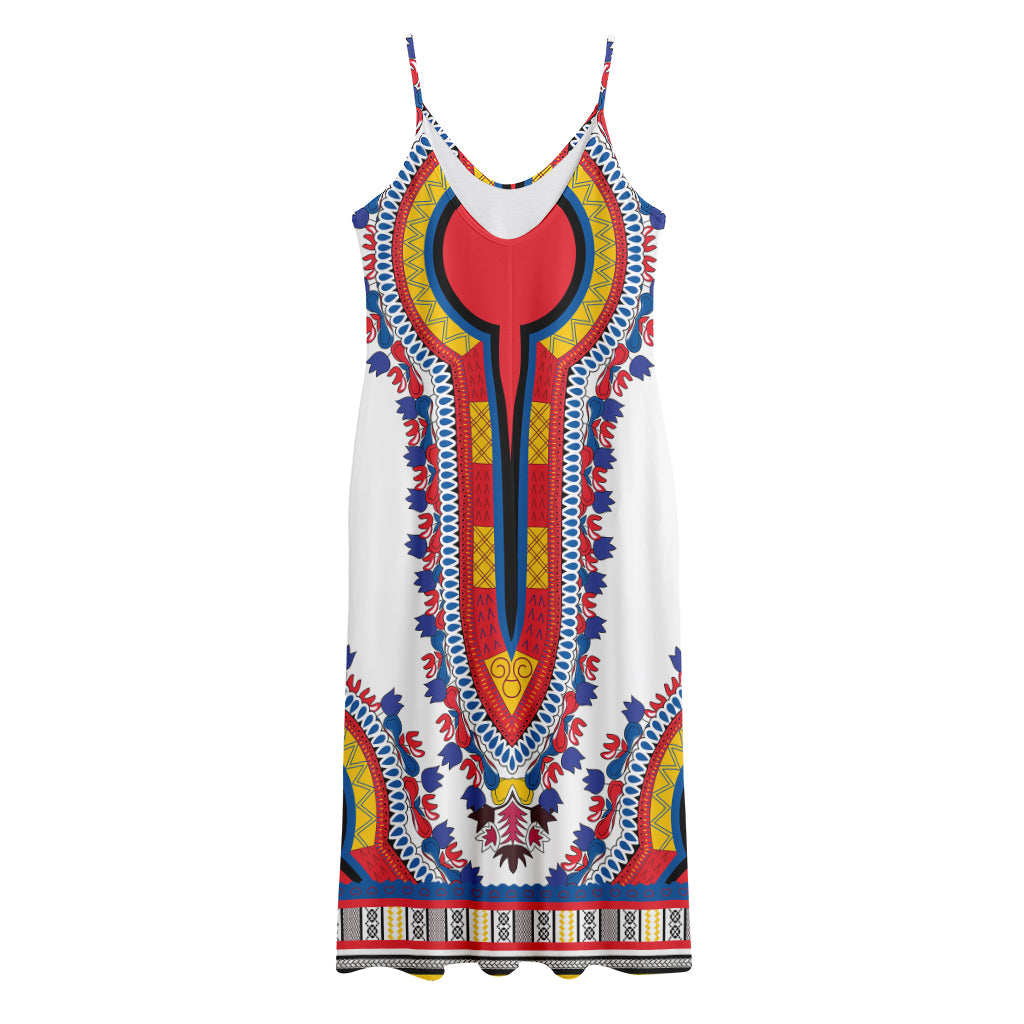 Red And White African Dashiki Print Jersey Midi Cami Dress