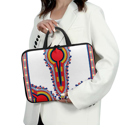 Red And White African Dashiki Print Laptop Sleeve With Handle