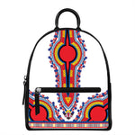 Red And White African Dashiki Print Leather Backpack