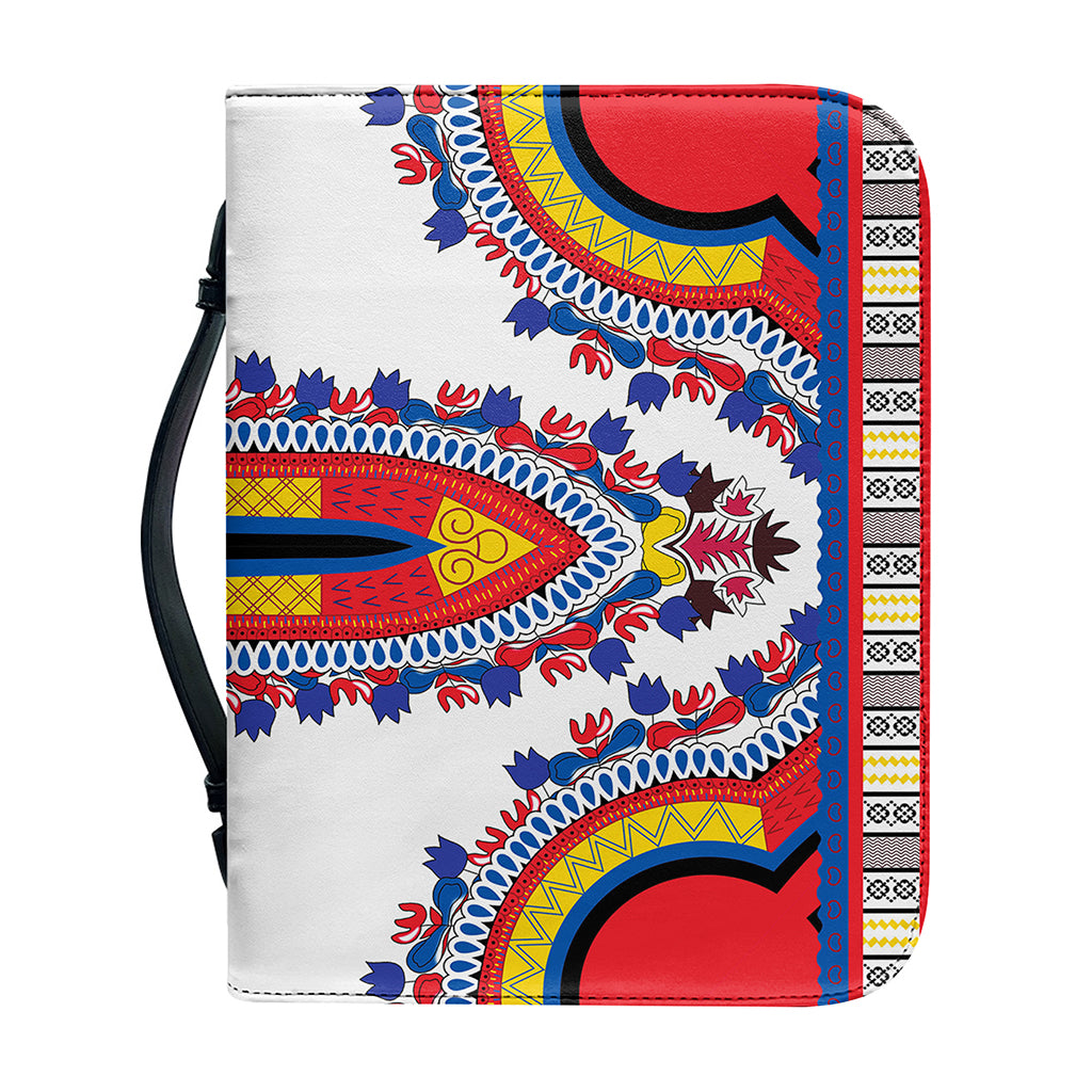 Red And White African Dashiki Print Leather Bible Cover