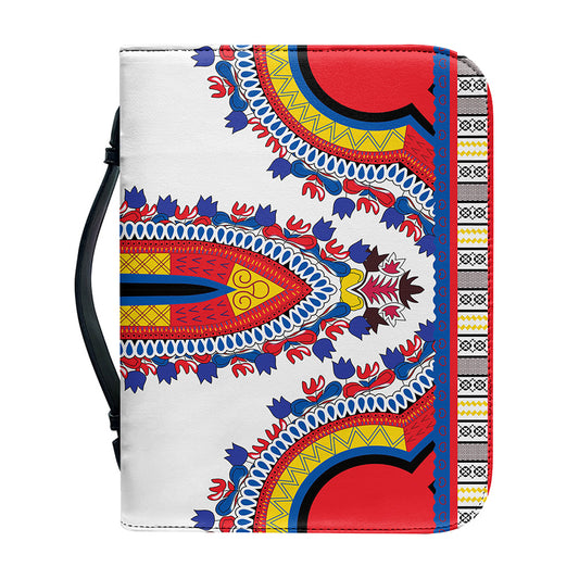 Red And White African Dashiki Print Leather Bible Cover