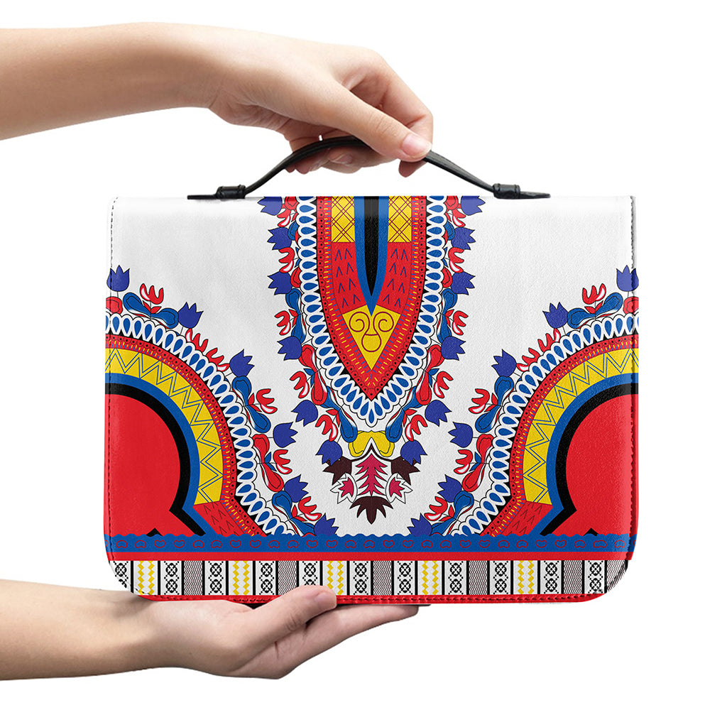 Red And White African Dashiki Print Leather Bible Cover