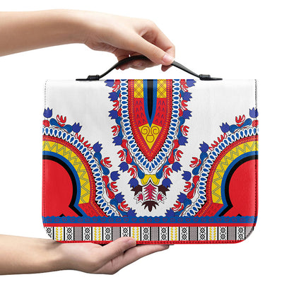 Red And White African Dashiki Print Leather Bible Cover