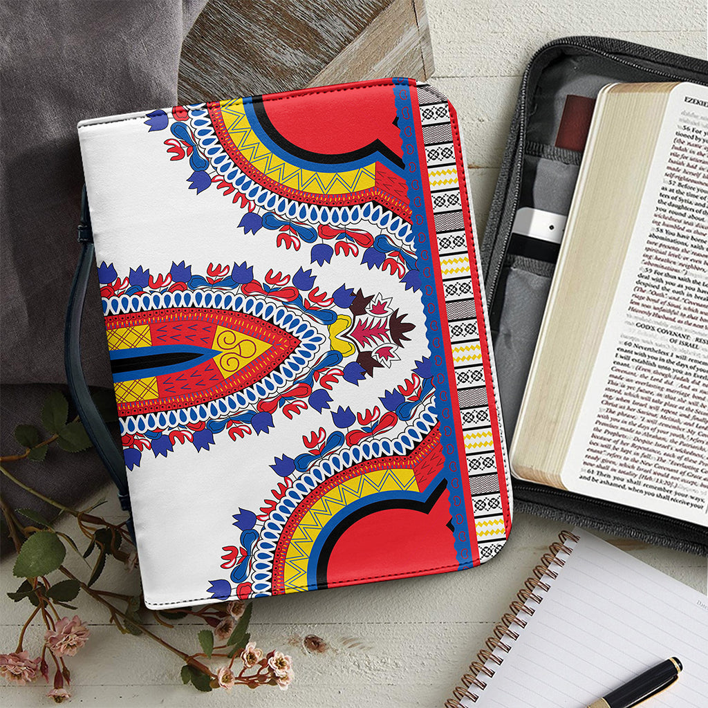 Red And White African Dashiki Print Leather Bible Cover