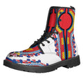Red And White African Dashiki Print Lace-Up Boots