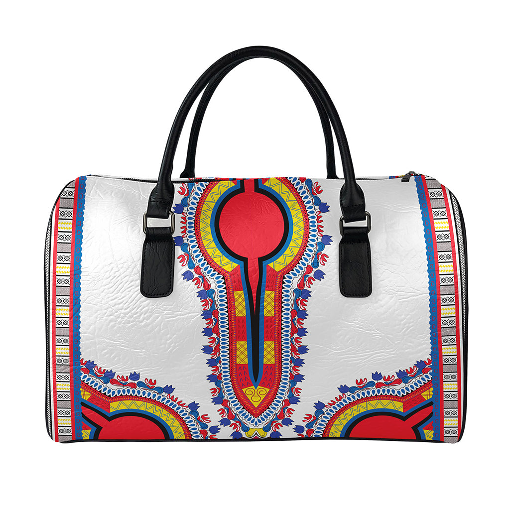 Red And White African Dashiki Print Leather Duffle Bag