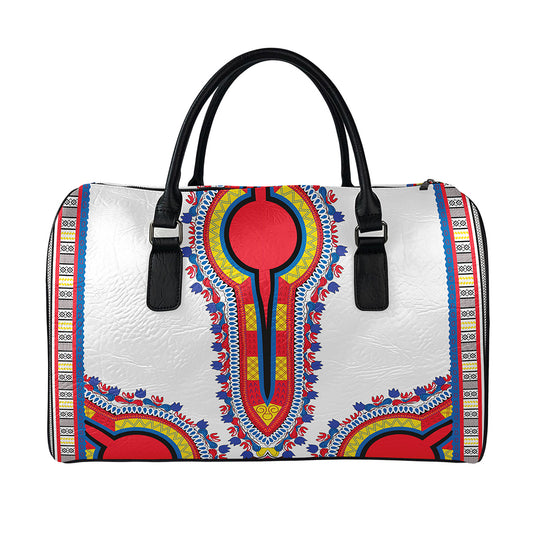 Red And White African Dashiki Print Leather Duffle Bag