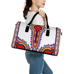 Red And White African Dashiki Print Leather Duffle Bag