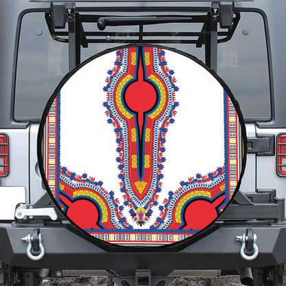 Red And White African Dashiki Print Leather Spare Tire Cover