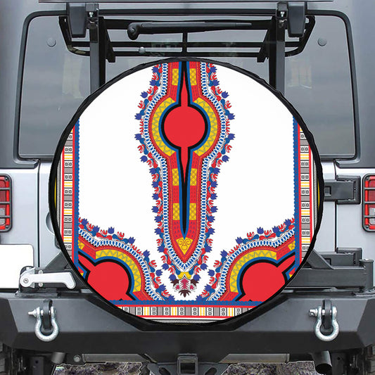 Red And White African Dashiki Print Leather Spare Tire Cover