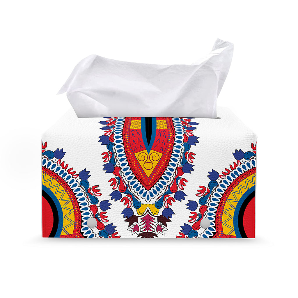 Red And White African Dashiki Print Leather Tissue Box Cover