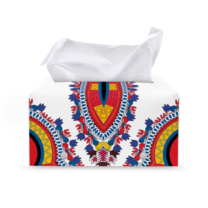 Red And White African Dashiki Print Leather Tissue Box Cover