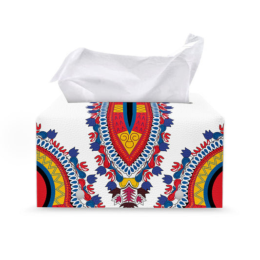 Red And White African Dashiki Print Leather Tissue Box Cover
