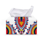 Red And White African Dashiki Print Leather Tissue Box Cover