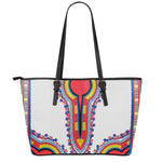 Red And White African Dashiki Print Leather Tote Bag
