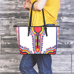 Red And White African Dashiki Print Leather Tote Bag