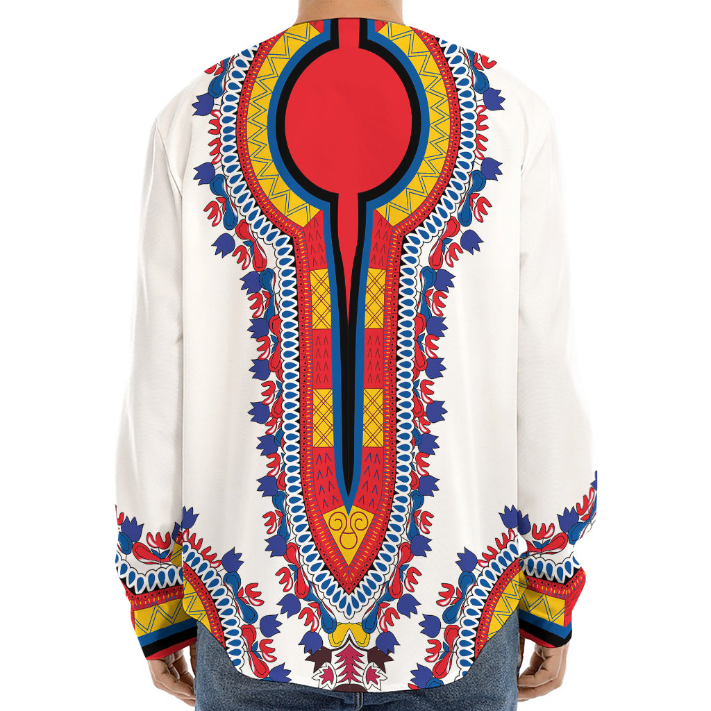 Red And White African Dashiki Print Long Sleeve Baseball Jersey