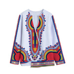 Red And White African Dashiki Print Long Sleeve Short Coat