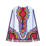 Red And White African Dashiki Print Long Sleeve Short Coat