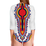 Red And White African Dashiki Print Long Sleeve Swimsuit