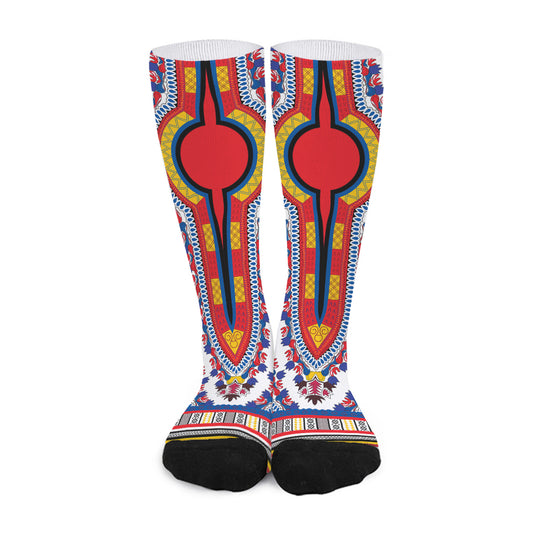 Red And White African Dashiki Print Long Socks