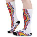 Red And White African Dashiki Print Long Socks
