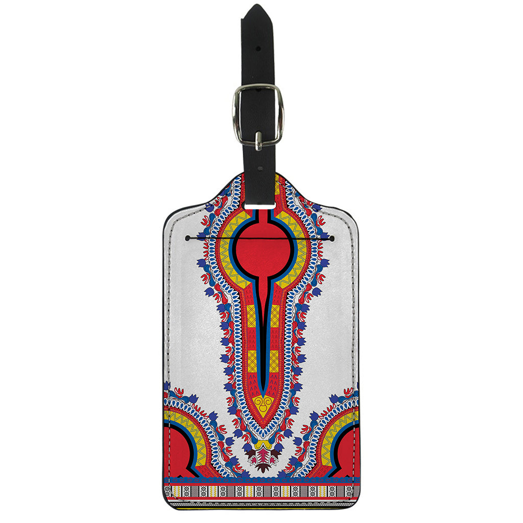 Red And White African Dashiki Print Luggage Tag
