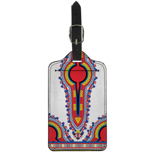 Red And White African Dashiki Print Luggage Tag