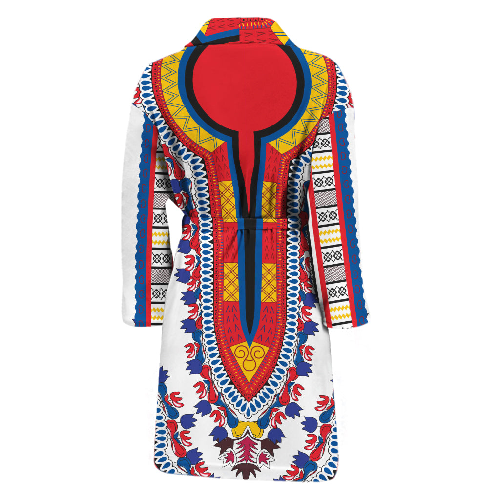 Red And White African Dashiki Print Men's Bathrobe