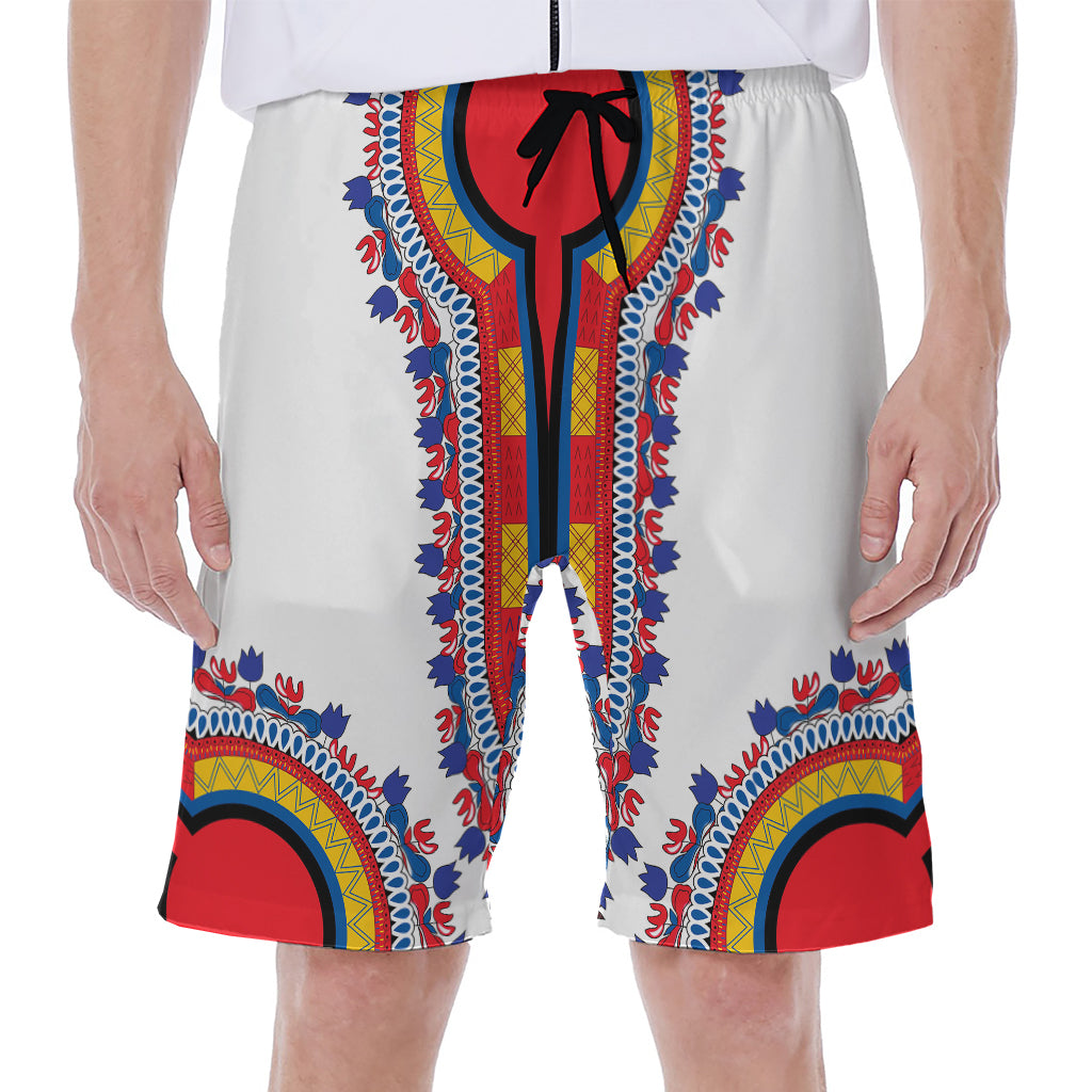 Red And White African Dashiki Print Men's Beach Shorts