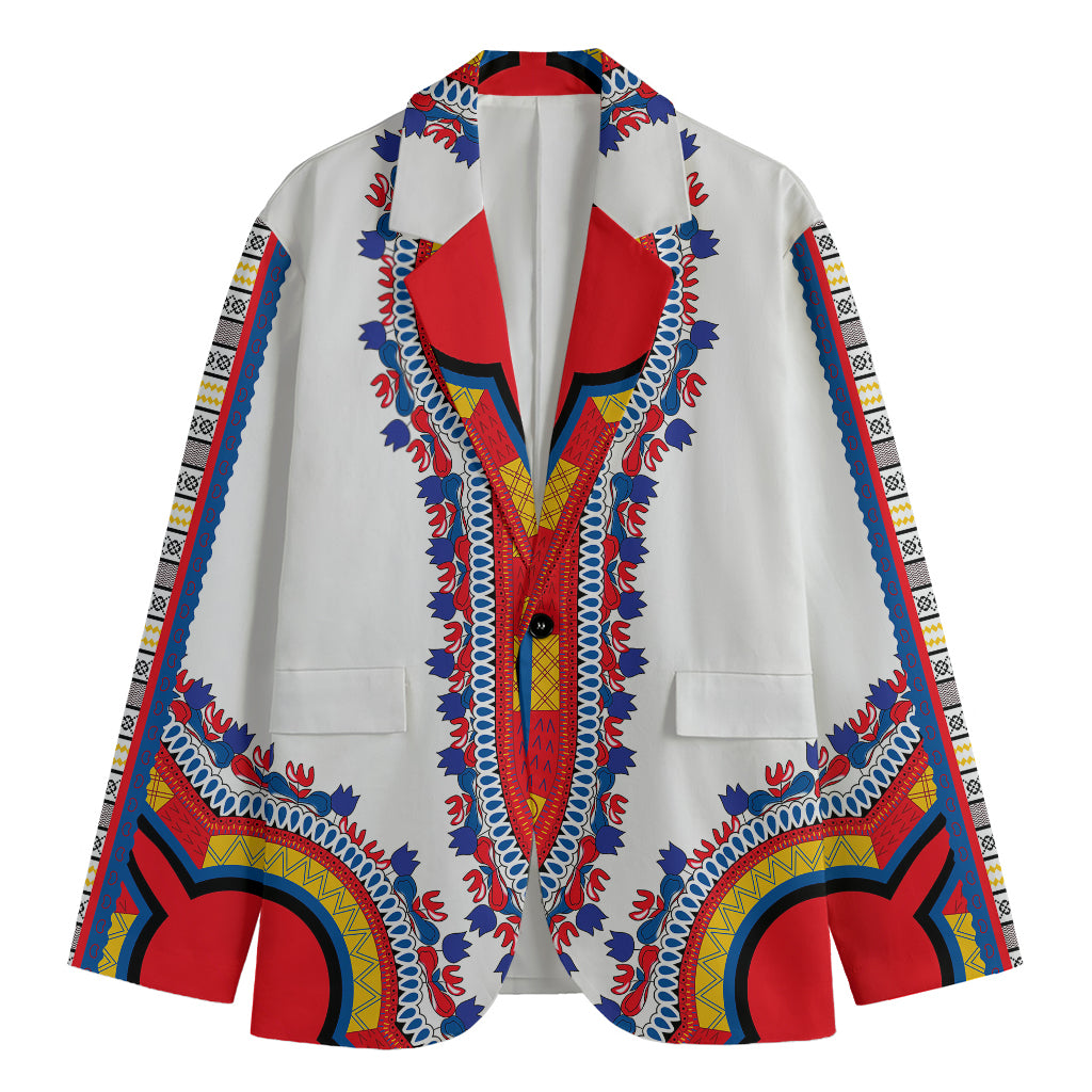 Red And White African Dashiki Print Men's Blazer