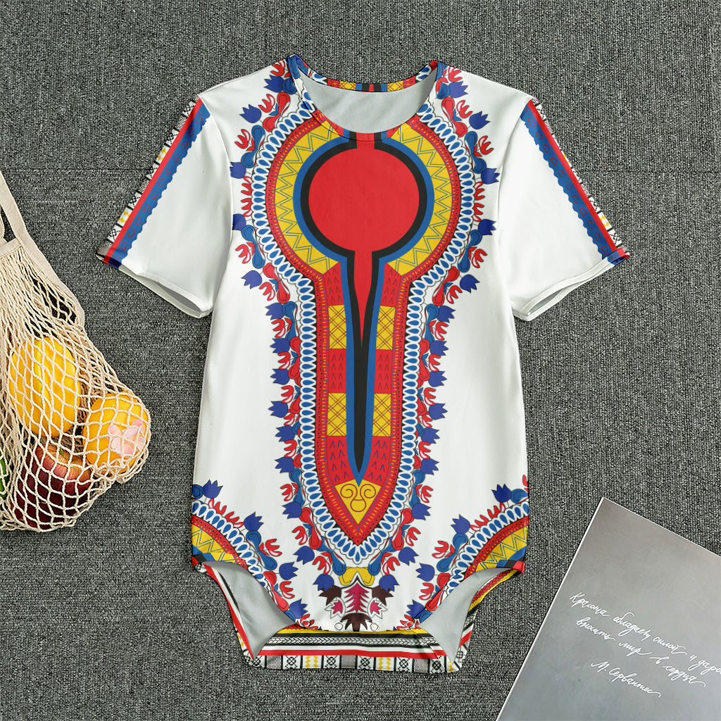 Red And White African Dashiki Print Men's Bodysuit
