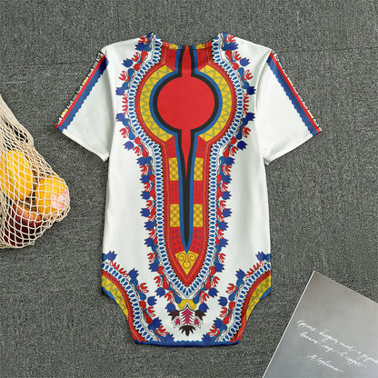 Red And White African Dashiki Print Men's Bodysuit