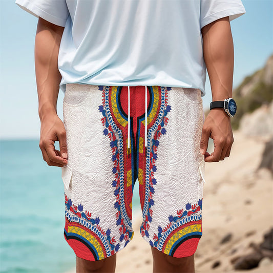Red And White African Dashiki Print Men's Cargo Shorts