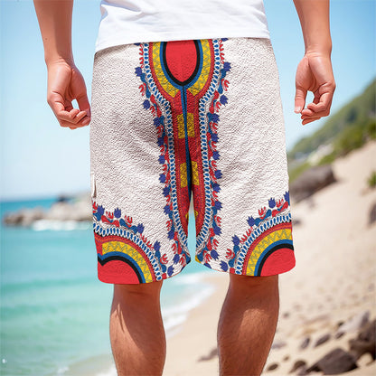 Red And White African Dashiki Print Men's Cargo Shorts
