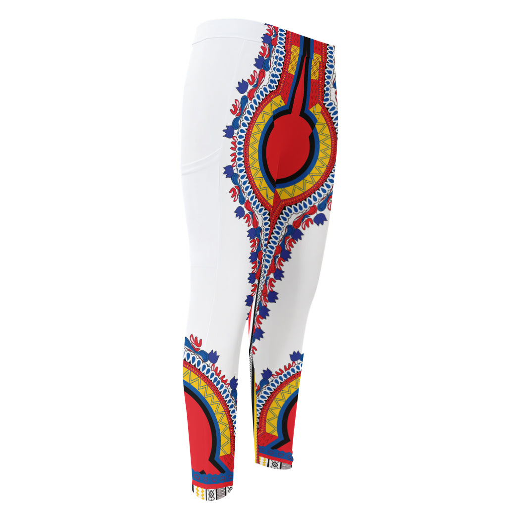 Red And White African Dashiki Print Men's Compression Pants