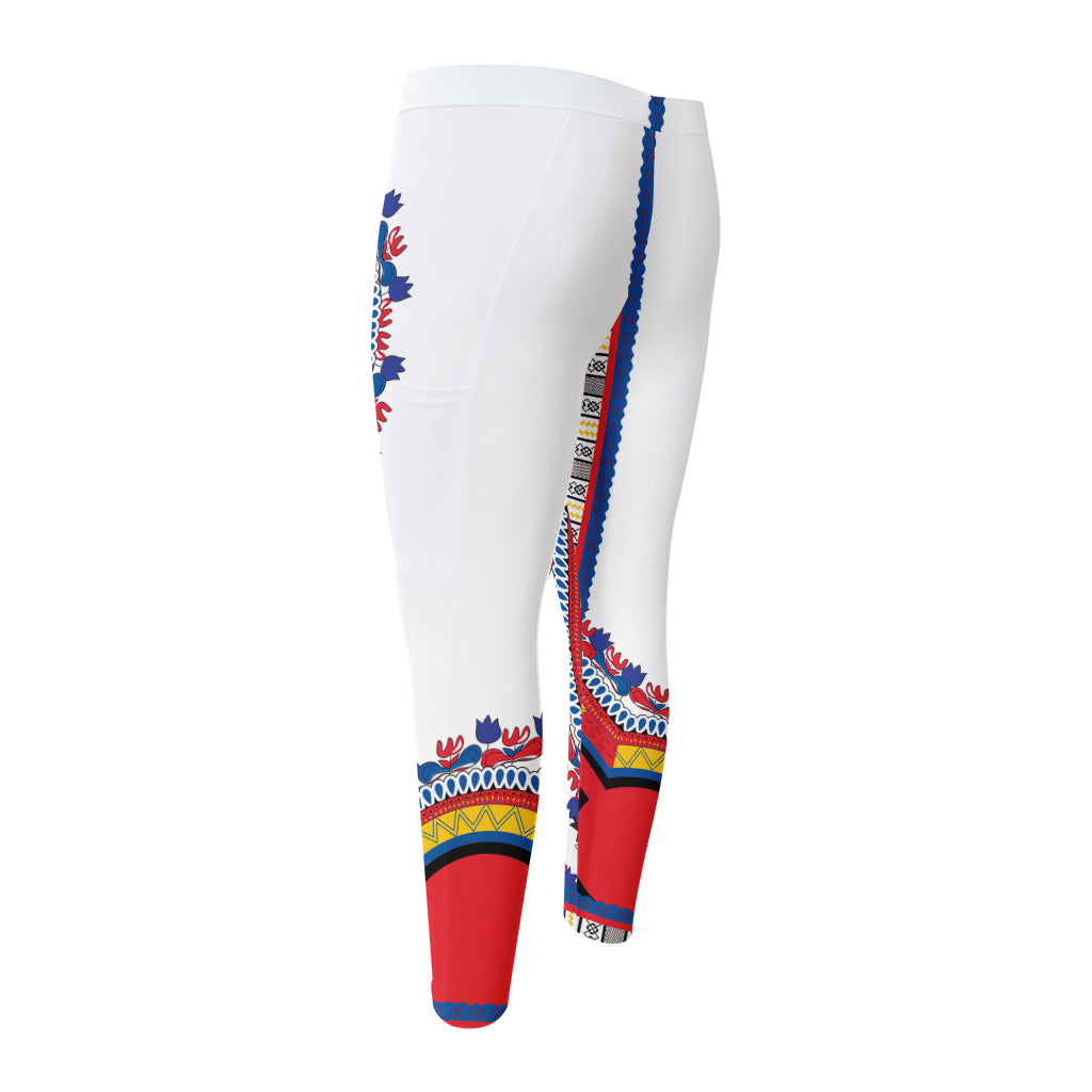 Red And White African Dashiki Print Men's Compression Pants