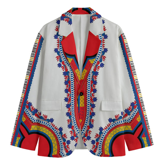 Red And White African Dashiki Print Men's Cotton Blazer