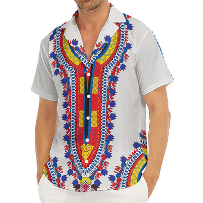 Red And White African Dashiki Print Men's Deep V-Neck Shirt