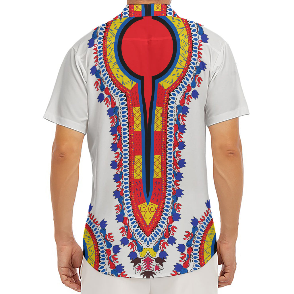 Red And White African Dashiki Print Men's Deep V-Neck Shirt