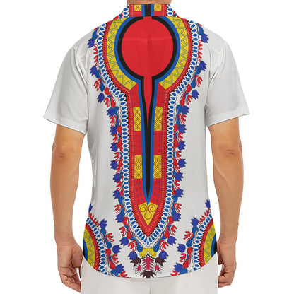 Red And White African Dashiki Print Men's Deep V-Neck Shirt