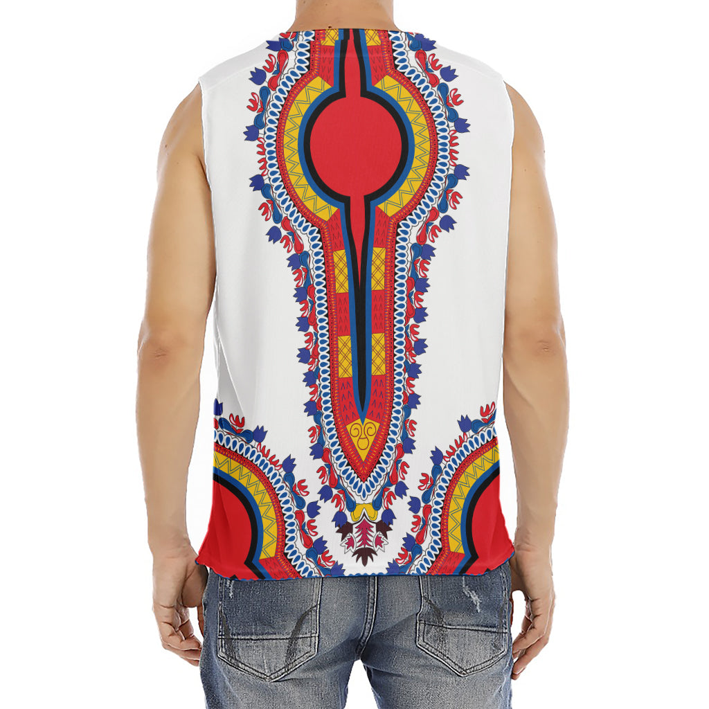 Red And White African Dashiki Print Men's Fitness Tank Top