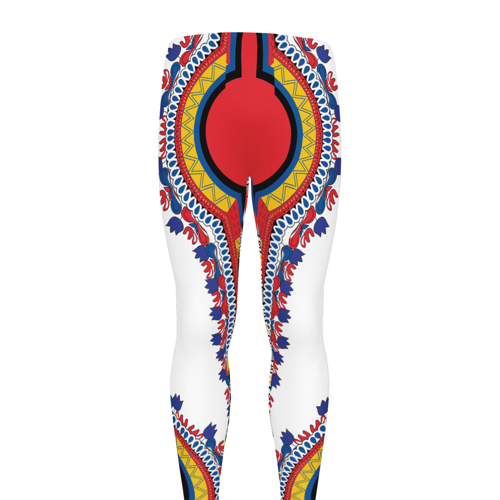 Red And White African Dashiki Print Men's leggings