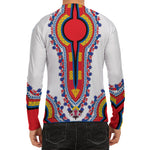 Red And White African Dashiki Print Men's Long Sleeve Rash Guard