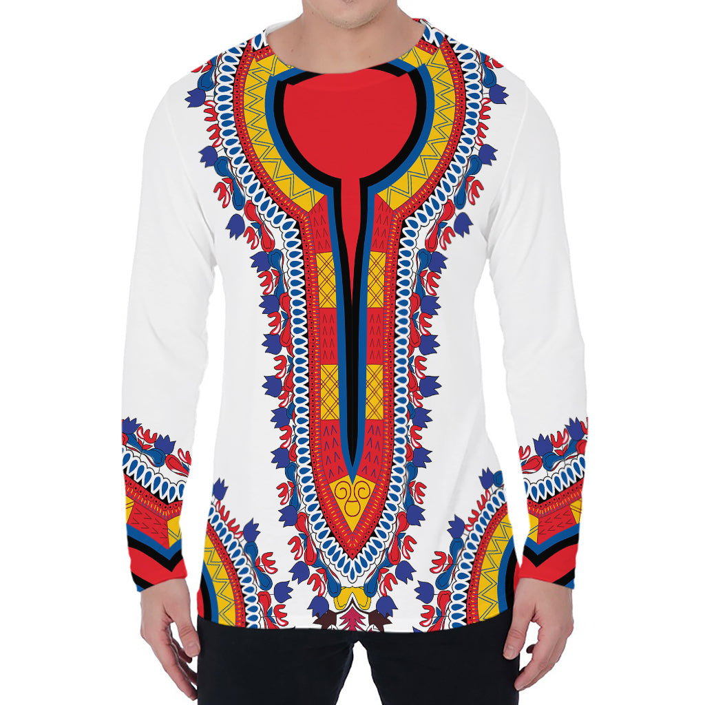Red And White African Dashiki Print Men's Long Sleeve T-Shirt