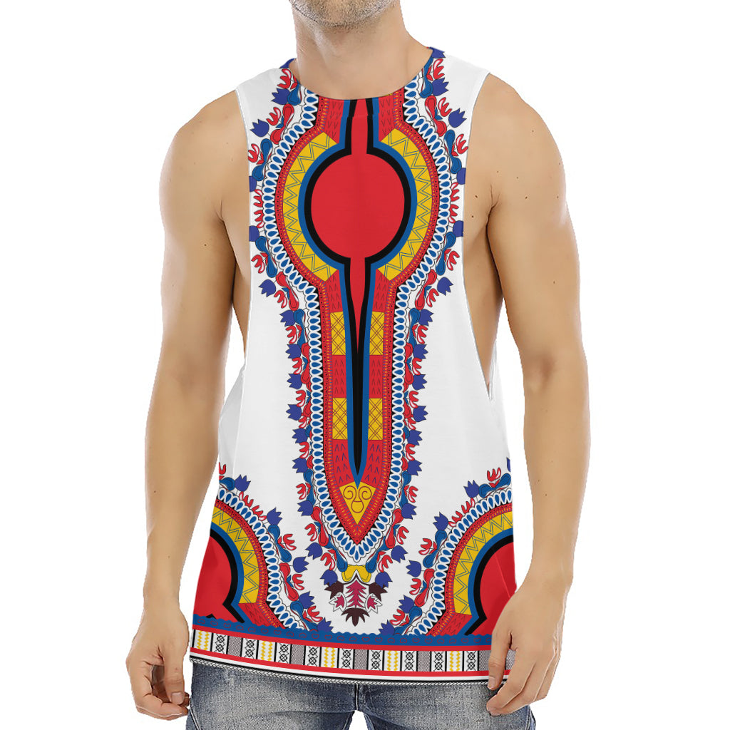 Red And White African Dashiki Print Men's Muscle Tank Top