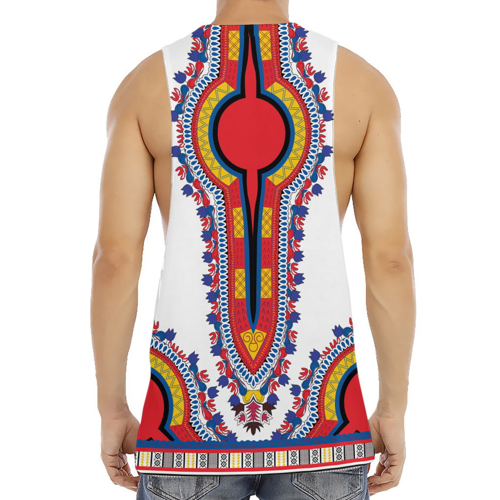 Red And White African Dashiki Print Men's Muscle Tank Top